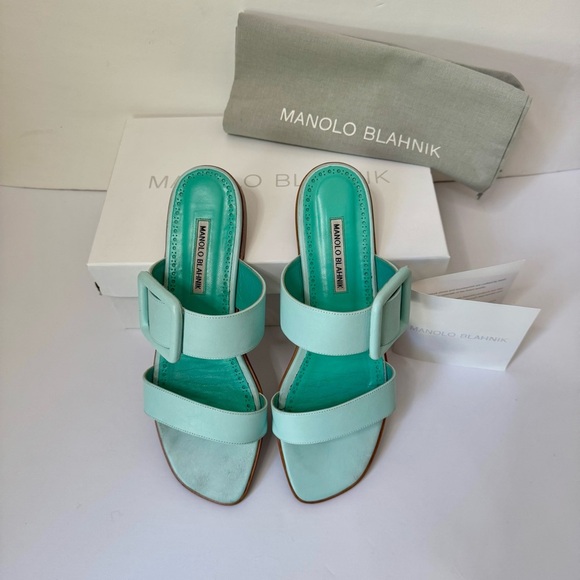 MANOLO BLAHNIK Tituba Buckle Slide Sandals Light Blue With Box Dust Bag Size 41 - Picture 5 of 16